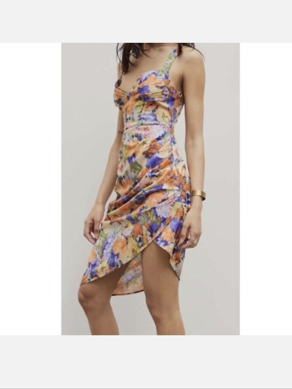 Cider,Floral Asymmetrical Wrap Sundress - Orange & Purple